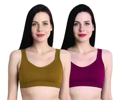 Non‑Padded Seamless Sports Bra Pack of 2 | Wire‑Free, Breathable & Supportive Workout Bra for Women | 30B thumbnail 0