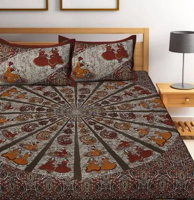 Cotton Double Bedsheet 170 TC Floral Print | Soft Cotton Flat Sheet with Pillow Covers | Best Bedsheet for Summer Daily Use thumbnail 2