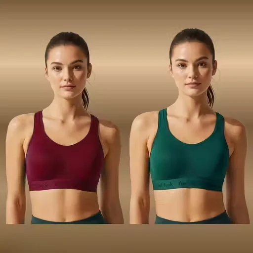Women’s Non Padded Seamless Sports Bra Combo (Pack of 2) – Green & Maroon | Gym | Yoga | Daily Wear | 32B image 1