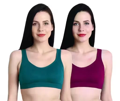 Women Non‑Padded Seamless Sports Bra Pack of 2 | Wire‑Free Breathable Workout Bra for Gym Yoga Running|36B image 1