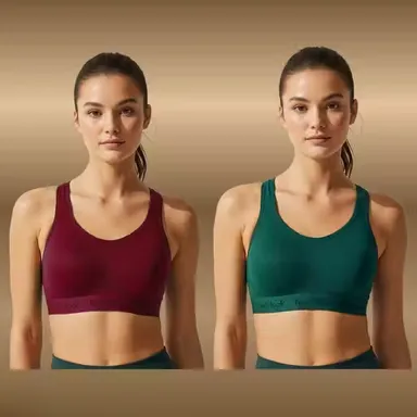 Women’s Non Padded Seamless Sports Bra Combo (Pack of 2) – Green & Maroon | Gym | Yoga |Daily Wear | 34B thumbnail 0