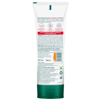 Himalaya Vitamin C Face Wash | Brightening Strawberry Cleanser | Remove Dull Skin | 100ml | For Sensitive & Dry Skin thumbnail 1