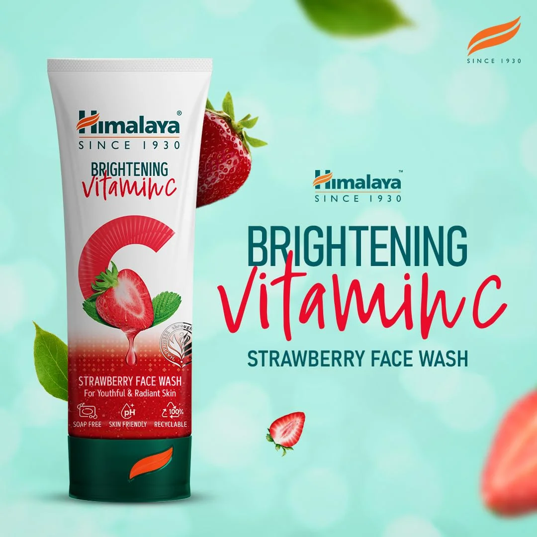 Himalaya Vitamin C Face Wash | Brightening Strawberry Cleanser | Remove Dull Skin | 100ml | For Sensitive & Dry Skin image 3