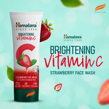 Himalaya Vitamin C Face Wash | Brightening Strawberry Cleanser | Remove Dull Skin | 100ml | For Sensitive & Dry Skin thumbnail 2