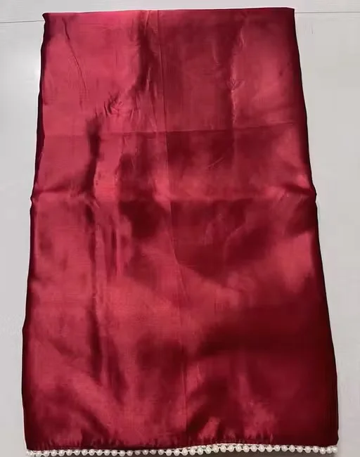 Maroon Satin Silk Saree with Pearl Border | Party Festive | Daily Wear image 3