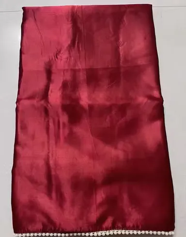 Maroon Satin Silk Saree with Pearl Border | Party Festive | Daily Wear thumbnail 2
