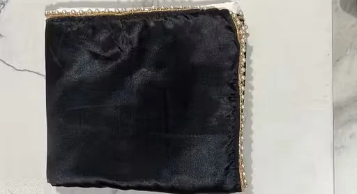 Women's Black  Japan Satin Saree | Half Half Designer Border Saree| With Blouse Piece| Party Wear Soft Drape image 3