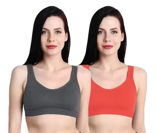 Women’s Non-Padded Seamless Sports Bra Pack of 2 | Wire-Free | Breathable Gym & Yoga Bra | Black | 30B image 1
