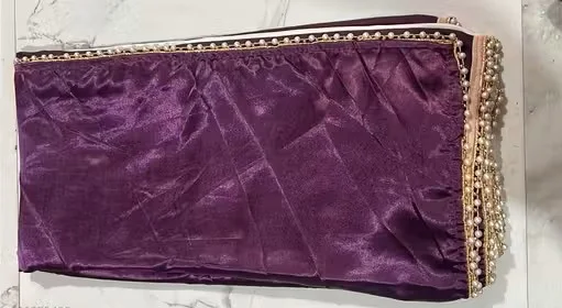 Womens Japan Satin Half Half Designer Border Saree | Purple With Blouse Piece | Elegant Traditional Wear | Festive Party Ready image 4