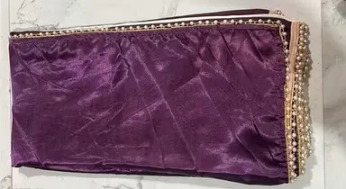 Womens Japan Satin Half Half Designer Border Saree | Purple With Blouse Piece | Elegant Traditional Wear | Festive Party Ready thumbnail 3