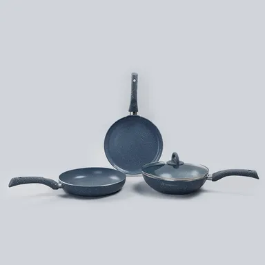 Granite Non-stick Cookware Set | 4Pc | Grey | Induction Compatible | PFOA-Free | Soft-Touch Handles thumbnail 0