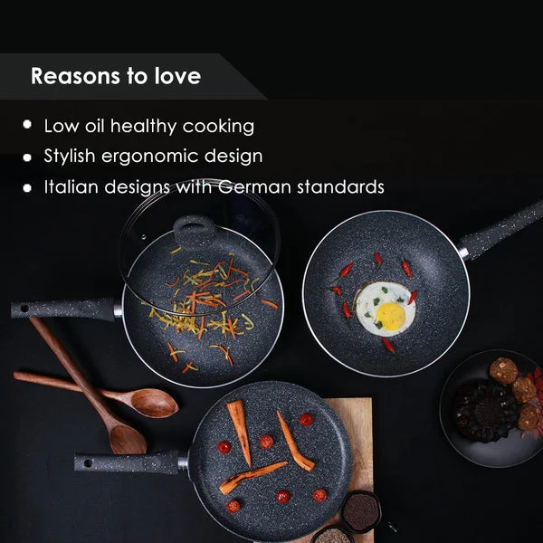 Granite Non-stick Cookware Set | 4Pc | Grey | Induction Compatible | PFOA-Free | Soft-Touch Handles image 11