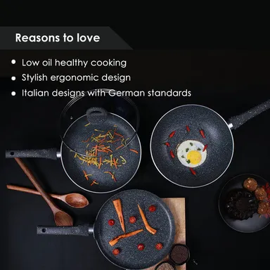 Granite Non-stick Cookware Set | 4Pc | Grey | Induction Compatible | PFOA-Free | Soft-Touch Handles thumbnail 10