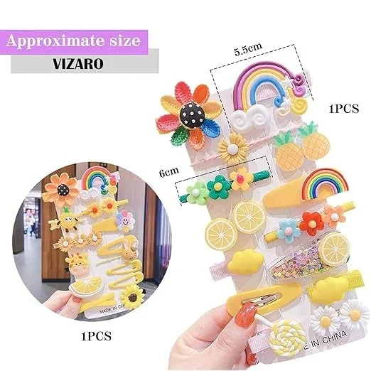 Vrutwa Girls Hair Clips | 14 Piece Cartoon Fruit Animal Set | Yellow image 5