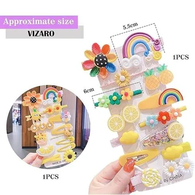 Vrutwa Girls Hair Clips | 14 Piece Cartoon Fruit Animal Set | Yellow thumbnail 4