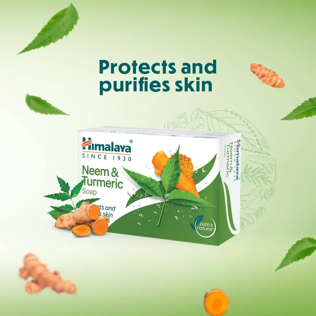 Himalaya Neem and Turmeric Soap Pack of 4 -125g | Herbal Anti‑Bacterial Skin Cleanse Purify Moisturise All Skin Types Natural Ayurvedic Bar image 3