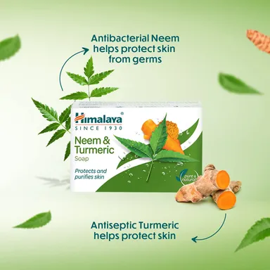 Himalaya Neem and Turmeric Soap Pack of 4 -125g | Herbal Anti‑Bacterial Skin Cleanse Purify Moisturise All Skin Types Natural Ayurvedic Bar thumbnail 3