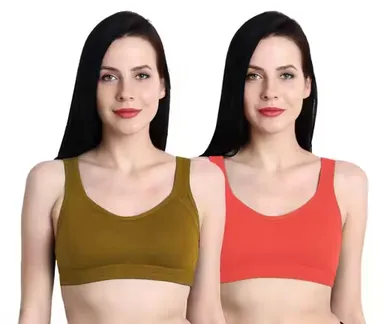 Women’s seamless sports bra | non-padded | breathable wire-free | pack of 2 |cotton | lycra | 36B | mustard color | gym yoga running thumbnail 0