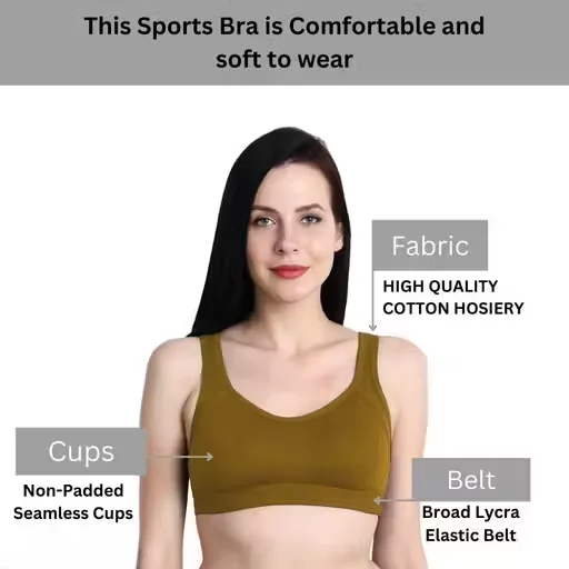 Women’s seamless sports bra | non-padded | breathable wire-free | pack of 2 |cotton | lycra | 36B | mustard color | gym yoga running image 2