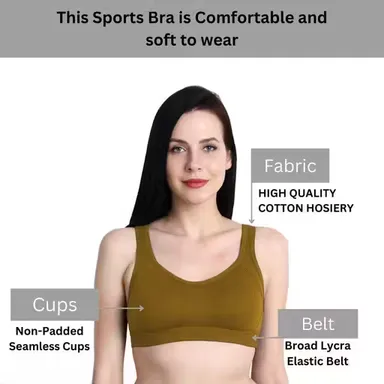 Women’s seamless sports bra | non-padded | breathable wire-free | pack of 2 |cotton | lycra | 36B | mustard color | gym yoga running thumbnail 1