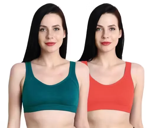 Women’s Non‑Padded Seamless Sports Bra Pack of 2 | Wire‑Free | Breathable Gym & Yoga Bra | Teal | 32B image 1