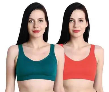 Women’s Non‑Padded Seamless Sports Bra Pack of 2 | Wire‑Free | Breathable Gym & Yoga Bra | Teal | 32B thumbnail 0