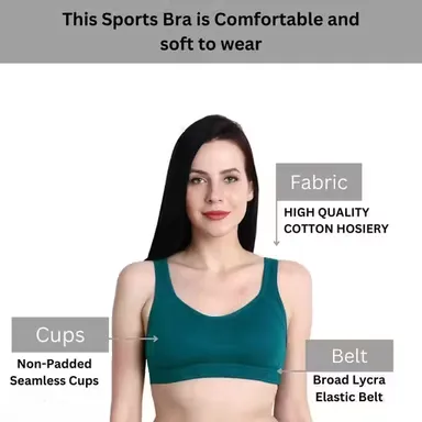 Women’s Non‑Padded Seamless Sports Bra Pack of 2 | Wire‑Free, Breathable Gym & Yoga Bra | Teal, Size 34B thumbnail 1