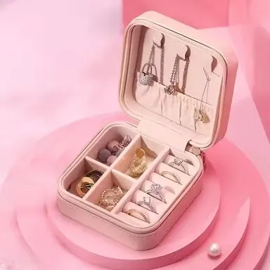 Mini PU Leather Women Jewelry Box | Portable Travel Organizer with 8 Compartments thumbnail 3