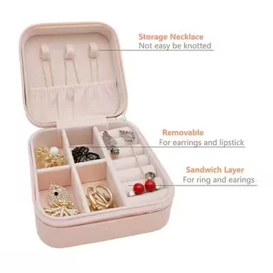 Mini PU Leather Women Jewelry Box | Portable Travel Organizer with 8 Compartments thumbnail 2