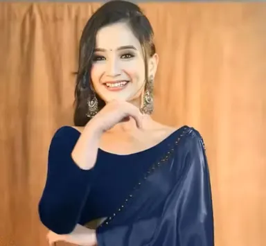 Navy Blue Japan Satin Saree | Bollywood Style | Plain & Elegant thumbnail 1
