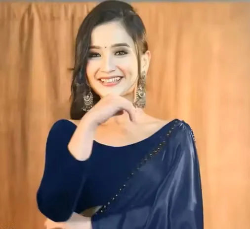 Navy Blue Japan Satin Saree | Bollywood Style | Plain & Elegant image 4
