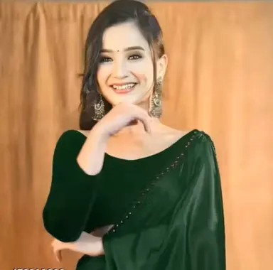 Green Japan Satin Bollywood Style Saree | Plain Party Wear | Tassel Pallu thumbnail 1
