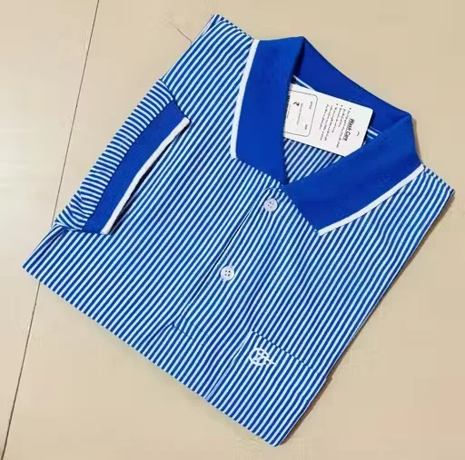 Men’s Blue White Striped Cotton Polo T-Shirt | Pocket | Casual | L Size image 1