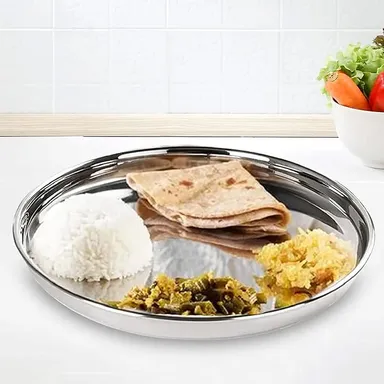 Stainless Steel Dinner Set 9 Pcs | Heavy Gauge | Peacock Laser Design | 3 Plates | 3 Bowls | 3 Spoons | Kitchen Serving | Shagun Set thumbnail 3