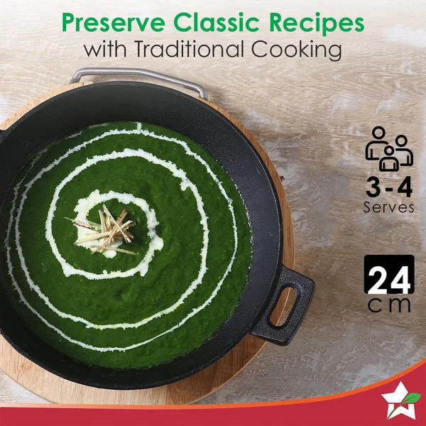 Forza Cast Iron Kadhai 24cm | 1.9L | Pre-Seasoned | Induction Friendly image 7