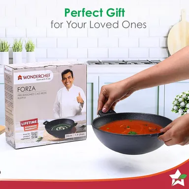 Forza Cast Iron Kadhai 24cm | 1.9L | Pre-Seasoned | Induction Friendly thumbnail 7