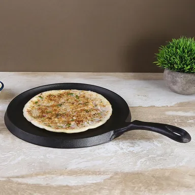 Forza Cast Iron Dosa Tawa | 25cm | Pre-Seasoned | Induction Friendly | Non-Toxic Cookware | Heavy-Duty Pan