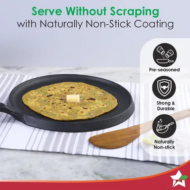 Forza Cast Iron Dosa Tawa | 25cm | Pre-Seasoned | Induction Friendly | Non-Toxic Cookware | Heavy-Duty Pan thumbnail 3