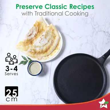 Forza Cast Iron Dosa Tawa | 25cm | Pre-Seasoned | Induction Friendly | Non-Toxic Cookware | Heavy-Duty Pan thumbnail 6