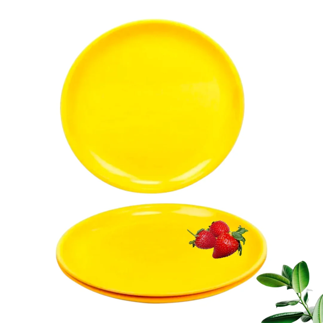 Round Unique Beautiful 10 Inch Microwave & Dishwasher Safe Dinner Plates Set |for Families|Parties | Daily Use | Set of 18 |6 Big Plate & 6 Spoon & 6 Bowls |Yellow colour image 3