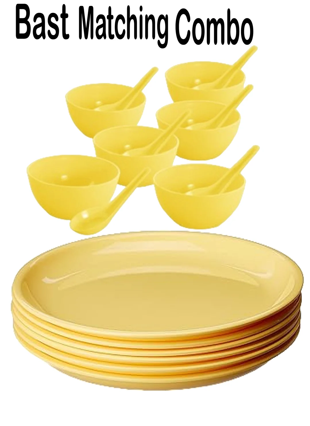 Round Unique Beautiful 10 Inch Microwave & Dishwasher Safe Dinner Plates Set |for Families|Parties | Daily Use | Set of 18 |6 Big Plate & 6 Spoon & 6 Bowls |Yellow colour image 4