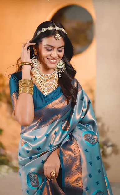 Kanjivaram Silk Saree | Premium Soft Silk | 5.5 Meter | Wedding, Festive Wear | Cream Red, Golden Zari Border thumbnail 0
