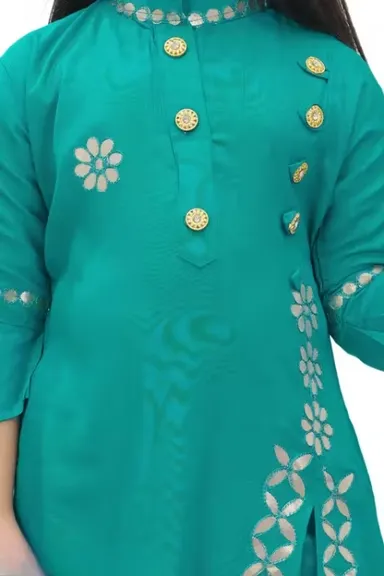 Emerald Green Rayon Kurta Sharara Set for Girls | Size 4-5 Years | Embroidered A-line Kurta | Comfortable 3/4 Sleeves | Pack of 1 thumbnail 1