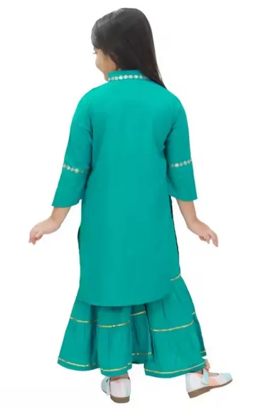 Emerald Green Rayon Kurta Sharara Set for Girls | Size 4-5 Years | Embroidered A-line Kurta | Comfortable 3/4 Sleeves | Pack of 1 thumbnail 2