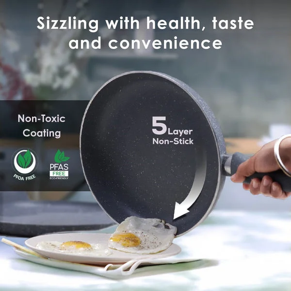 Granite Non-stick Fry Pan 20 cm | Non-Toxic Aluminium | Bakelite Handle | Omelette & Daily Cooking | Grey | Premium Quality image 2