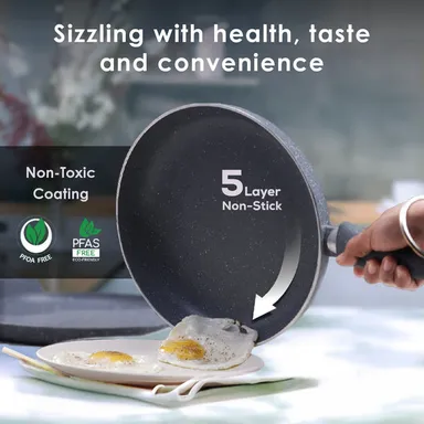 Granite Non-stick Fry Pan 20 cm | Non-Toxic Aluminium | Bakelite Handle | Omelette & Daily Cooking | Grey | Premium Quality thumbnail 1