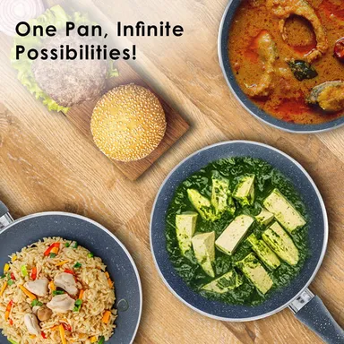 Granite Non-stick Fry Pan 20 cm | Non-Toxic Aluminium | Bakelite Handle | Omelette & Daily Cooking | Grey | Premium Quality thumbnail 4