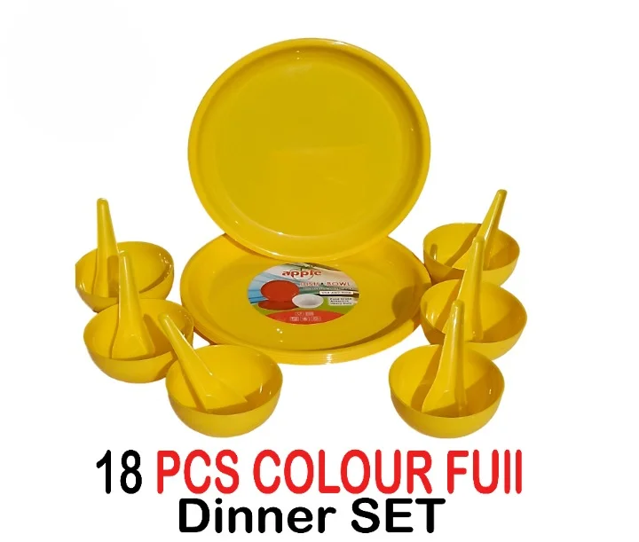 Dinner Set with 18 Pieces for Family of 6 | Microwave & Dishwasher Safe | plastic Set for Dining & Gifting | spoon Plates & Bowls | Yellow colour image 1