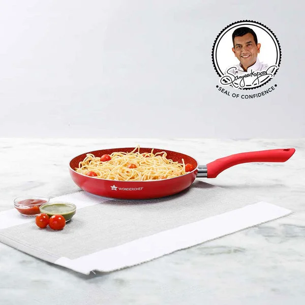 Royal Velvet Fry Pan | 24cm | Non-Stick | Red | Induction Bottom | Soft-Touch Handle | Health-Safe Cookware image 1