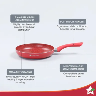 Royal Velvet Fry Pan | 24cm | Non-Stick | Red | Induction Bottom | Soft-Touch Handle | Health-Safe Cookware thumbnail 2